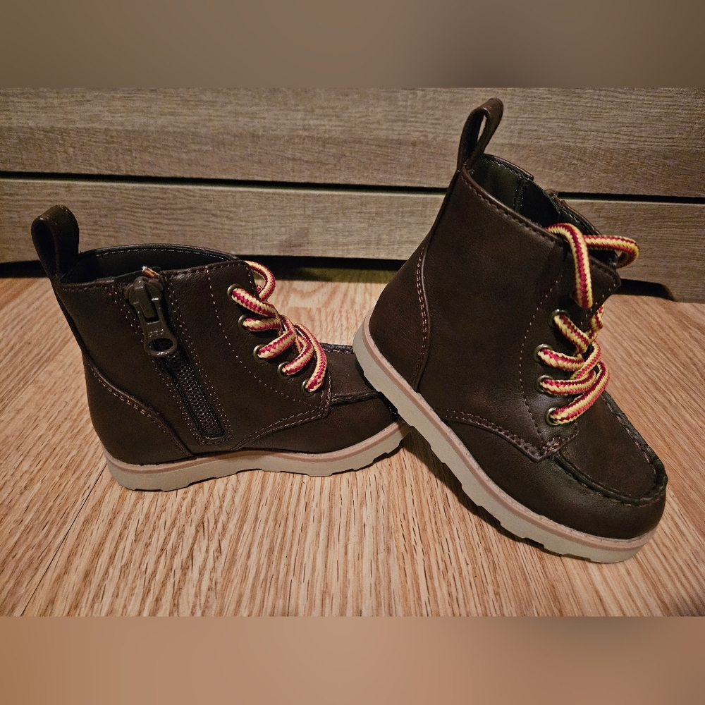 Cat & Jack Brown Boots with Red and Yellow Laces